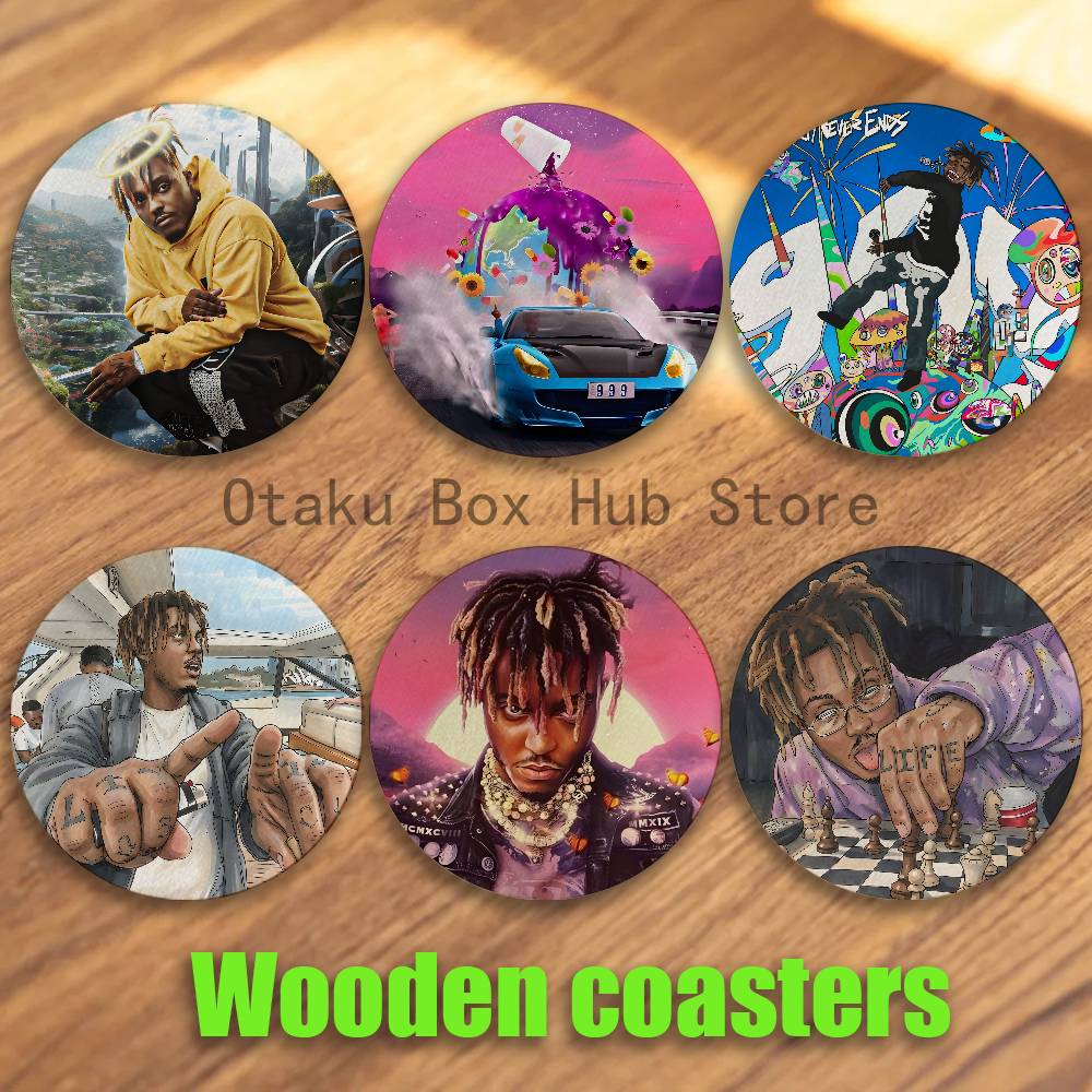 Wine Beer Coffee - ラッパー999 J-Juice W-WRLD 2Dパターン木製丸型コースター、コーヒーショップ、バー、ワイン、ビールで使用できる装飾用コーヒーカップ