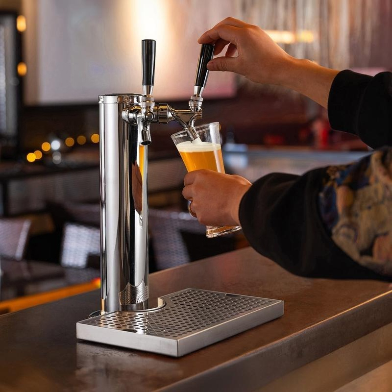 Beer Wine Kit - ケゲレータータワーキット、デュアルタップビールコンバージョンキット、ステンレス製ケグビールタワーディスペンサー（デュアルゲージCGA320レギュレーター＆Dシステムケグカプラー付き）、パーティー用ビールドリップトレイ