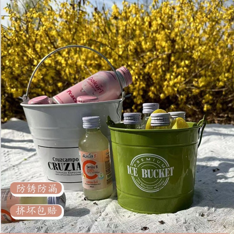 Ice Bucket Silver - 飲料とビールのための鉄の氷のバケツ、屋外の家のための創造的なアイスキューブ、ミルクティーとコーラのためのキューブ、冷却バレル