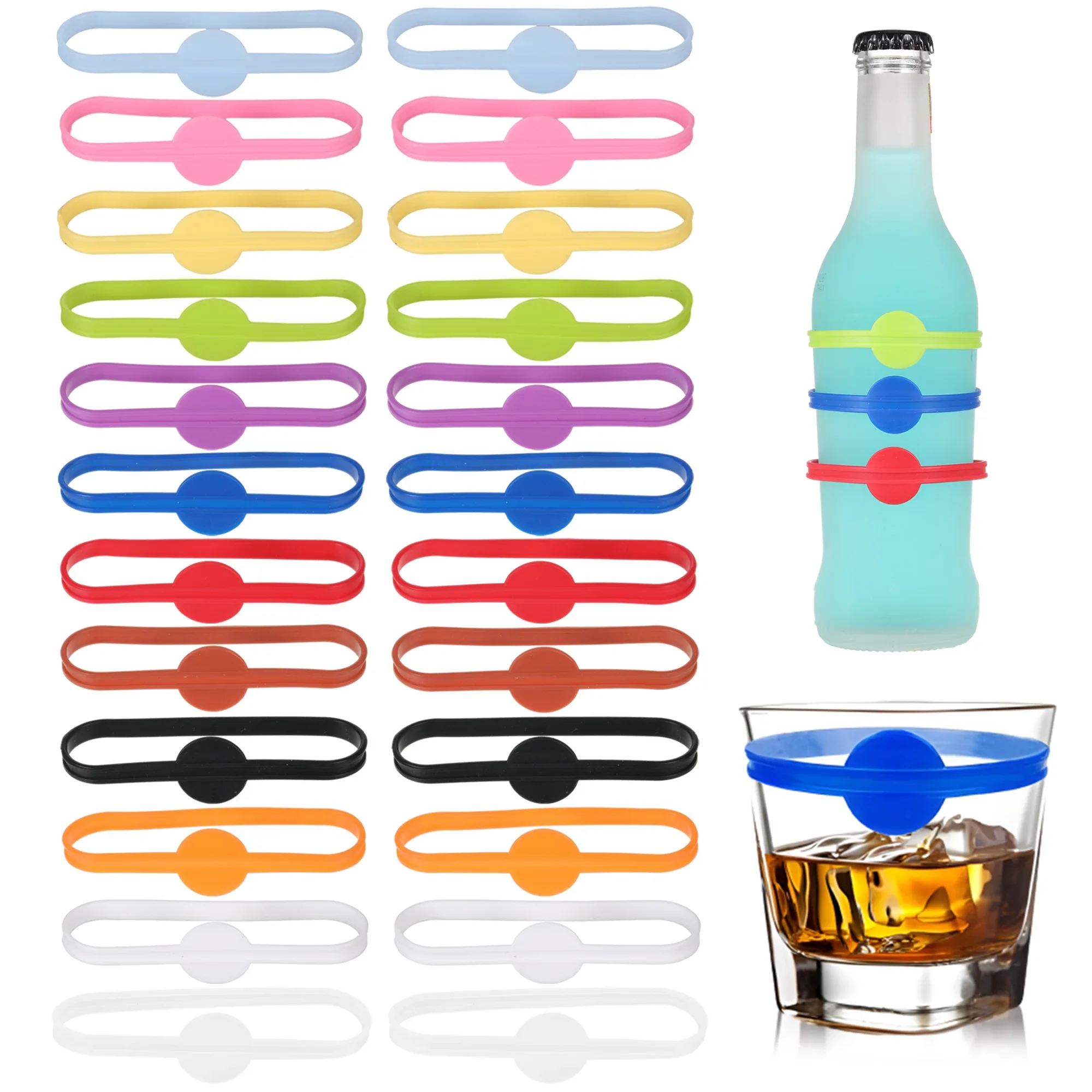 Wine Or Beer - 24 個のワインラベルグラスドリンクマーカーセット食品グレードのシリコーンマークシリコーンガラスマーカーバーパーティー用シリコーンリング