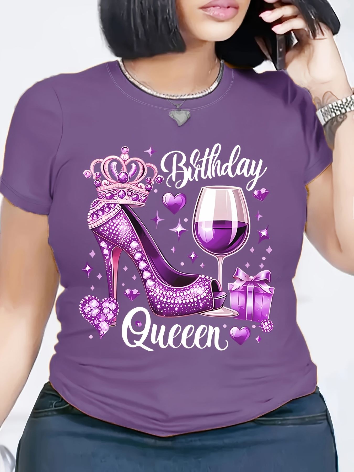 女性のハイヒールと王冠のTシャツ,ワイングラスのパターン,半 - Wine Or Beer のレビューと価格