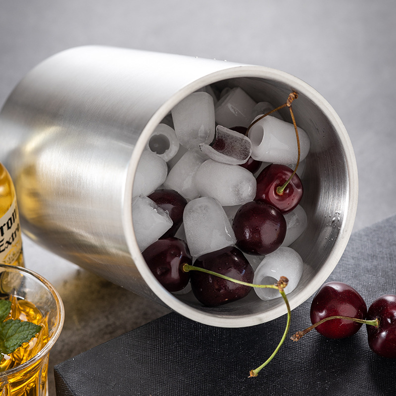 ステンレス鋼二重壁ワインクーラー断熱卓上ワインチラー白ワイン - Ice Bucket Silver のレビューと価格