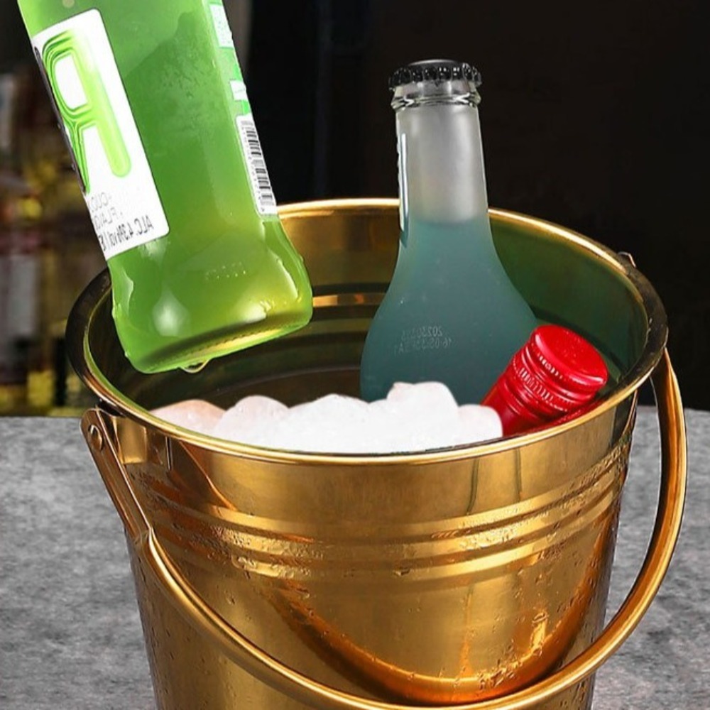 多機能ステンレス製アイスバケツ、厚みのあるハンドル付きミニ金 - Ice Bucket Silver のレビューと価格