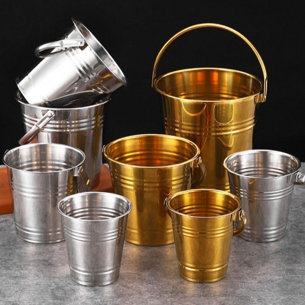 多機能ステンレス製アイスバケツ、厚みのあるハンドル付きミニ金 - Ice Bucket Silver のレビューと価格