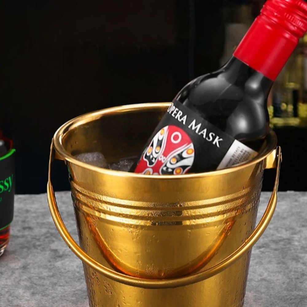 多機能ステンレス製アイスバケツ、厚みのあるハンドル付きミニ金 - Ice Bucket Silver のレビューと価格